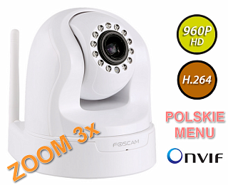 Kamera IP Foscam FI9826W - 1,3Mpix, audio, WiFi, podczerwień, obrotowa (Pan/Tilt), zoom 3x -biała