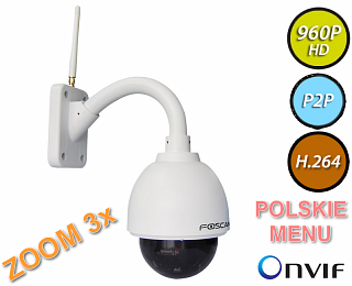 Kamera IP Foscam FI9828P - 1,3Mpix, audio, WiFi, P2P, podczerwień, obrotowa (Pan/Tilt), zoom 3x