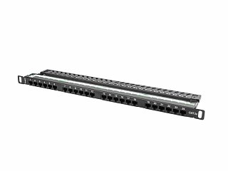 Patch panel UTP 19" Lanberg 24 porty 0.5U kat.5e (czarny, z organizerem kabli)