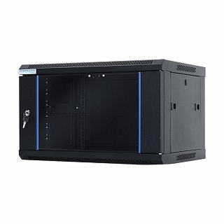 Szafa rack START.LAN 19" 6U/450mm drzwi szklane, wisząca, czarna (STLWMC-6U-645-GSB)