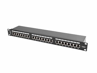 Patch panel FTP 19" Lanberg 24 porty 1U kat.6 (czarny, z organizerem kabli)