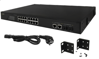 Switch PoE Pulsar SF116 - 18 portowy, 16 portów PoE 802.3af, 2 porty Gigabit, 2 porty SFP