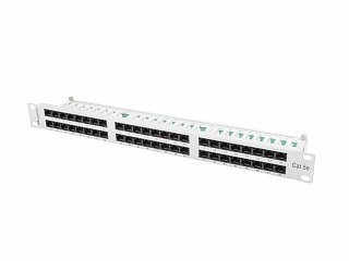 Patch panel UTP 19" Lanberg 48 portów 1U kat.5e (szary, z organizerem kabli)