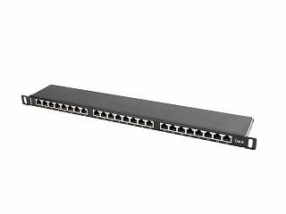 Patch panel FTP 19" Lanberg 24 porty 0.5U kat.6 (czarny, z organizerem kabli)