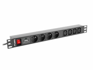 Listwa zasilająca do szafy rack 19" Lanberg - 4 gniazda PL, 4 gniazda IEC - 2m (PDU-04E04I-0200-BK)