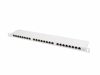 Patch panel FTP 19" Lanberg 24 porty 0.5U kat.6 (szary, z organizerem kabli)