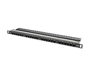 Patch panel UTP 19" Lanberg 24 porty 0.5U kat.6 (czarny, z organizerem kabli)