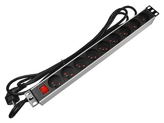 Listwa zasilająca do szafy rack 19" - 9 gniazd, wyłącznik - 3m