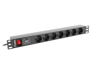 Listwa zasilająca do szafy rack 19" Lanberg - 7 gniazd Schuko - wtyk IEC - 2m (PDU-07F-0200-IEC-BK)