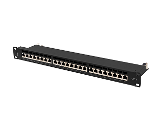 Patch panel FTP 19" Lanberg 24 porty 1U kat.7 ekranowany (czarny, z organizerem kabli)