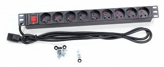 Listwa zasilająca do szafy rack 19" - 9 gniazd, wyłącznik - wtyk IEC - 1.8m