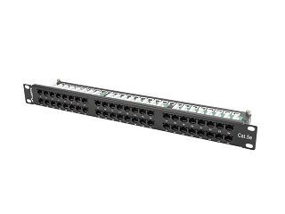 Patch panel UTP 19" Lanberg 48 portów 1U kat.5e (czarny, z organizerem kabli)