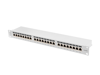 Patch panel FTP 19" Lanberg 24 porty 1U kat.6A ekranowany (szary, z organizerem kabli)