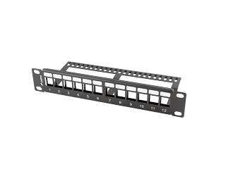 Patch panel 10" Lanberg 12 portów, pusty, czarny z organizerem kabli (PPKS-9112-B)