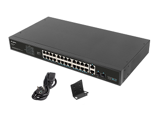 Switch Lanberg RSFE-24P-2C-360 - 24x PoE+, 2x Combo Uplink, Rack 19"