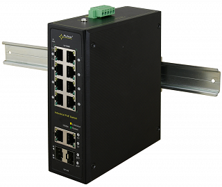 Switch przemysłowy PoE Pulsar ISF108 - 12 portowy, 8 portów PoE 802.3af, 2 porty Gigabit, 2 porty SFP