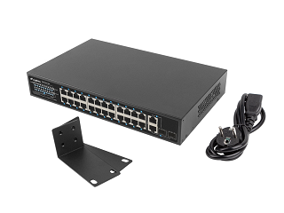 Switch Lanberg RSFE-24P-2C-250 - 24x PoE+, 2x Combo Uplink, Rack 19"