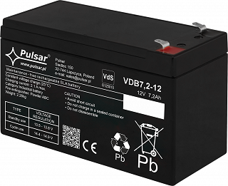 Akumulator bezobsługowy Pulsar VDB7,2-12 (12V 7,2Ah), certyfikat VdS