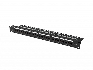 Patch panel UTP 19" Lanberg 24 porty 1U kat.5e (czarny, z organizerem kabli)