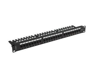 Patch panel UTP 19" Lanberg 24 porty 1U kat.6 (czarny, z organizerem kabli)