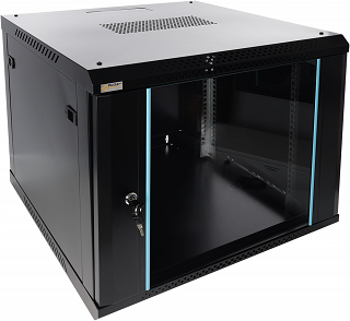 Szafa rack Pulsar 19" 9U/600x600mm drzwi szklane, wisząca, czarna (RWA966-B)